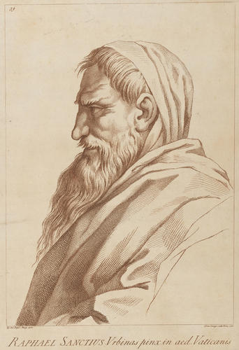 Master: A set of thirty-three prints reproducing heads from 'The School of Athens'
Item: A bearded man with covered head [from 'The School of Athens']