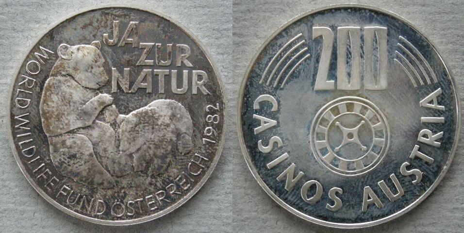 Austria. 200 schilling jeton for the Austrian casinos for the World Wildlife Fund Austria. 200 schilling jeton for the Austrian casinos for the World Wildlife Fund