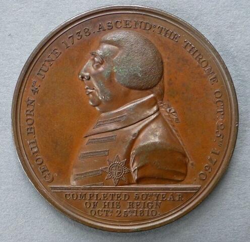 Medal commemorating the Golden Jubilee of the reign of King George III, 1810 Medal commemorating the Golden Jubilee of the reign of King George III, 1810