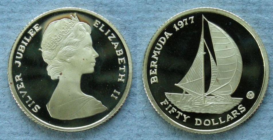Bermuda. Proof $50, commemorating the Silver Jubilee of the Reign of Queen Elizabeth II, 1977 Bermuda. Proof $50, commemorating the Silver Jubilee of the Reign of Queen Elizabeth II, 1977