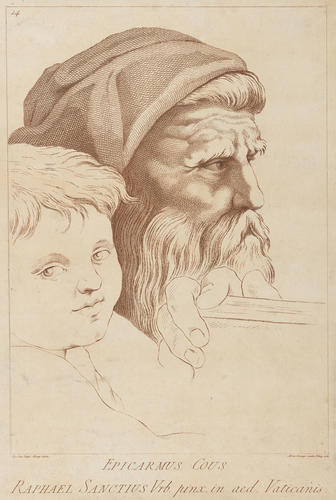Master: A set of thirty-three prints reproducing heads from 'The School of Athens'
Item: Heads of a bearded man and of a child [from 'The School of Athens']