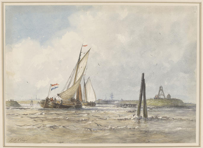 Terneuzen from the sea, with a barge