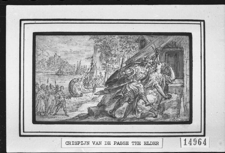Tereus cutting out the tongue of Philomela
