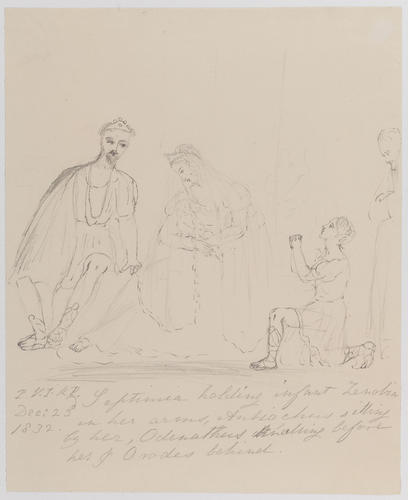 Master: PRINCESS VICTORIA SKETCHES 1
Item: Septimia holding infant Zenobia in her arms, Antiochus sitting by her, Odenathus kneeling before her and Orodes behind Master: PRINCESS VICTORIA SKETCHES 1
Item: Septimia holding infant Zenobia in her arms, Antiochus sitting by her, Odenathus kneeling before her and Orodes behind