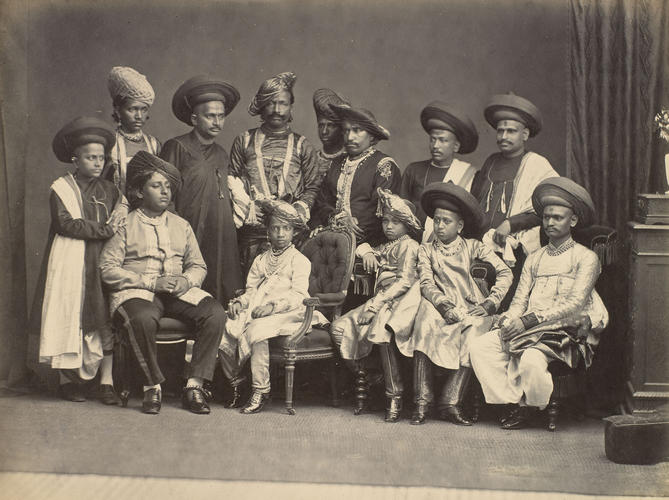 Shivaji VI, Raja of Kolhapur (1863-83) and his suite : Prince of Wales Tour of India 1875-6