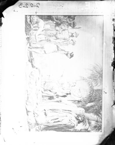 Glass plate negative of watercolour Deborah seated under a Palm Tree, judging the Children of Israel Glass plate negative of watercolour Deborah seated under a Palm Tree, judging the Children of Israel