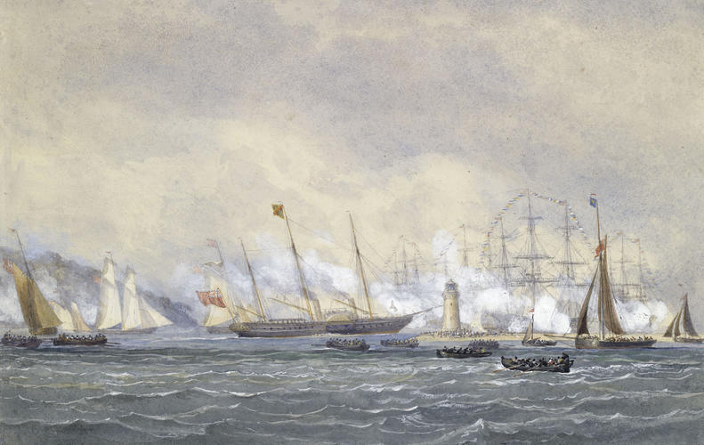 Departure of the Prince of Wales for Canada: the Prince Consort leaving Plymouth in the Victoria and Albert II, 11 July 1860