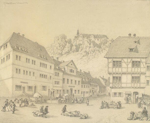 Waltershausen: the market place with Schloss Tenneberg in the distance