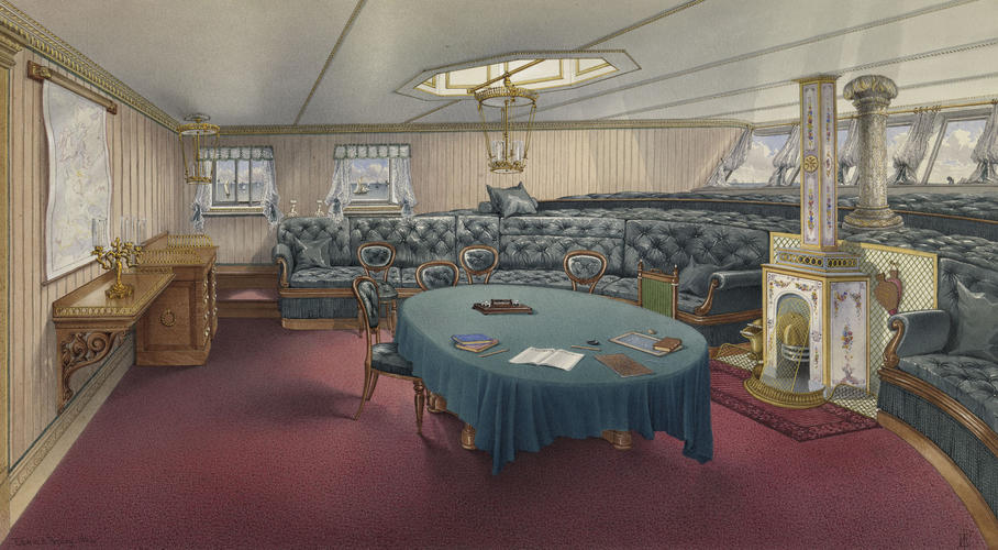 The interior of the Royal Yacht, Victoria and Albert II: The royal dining-room