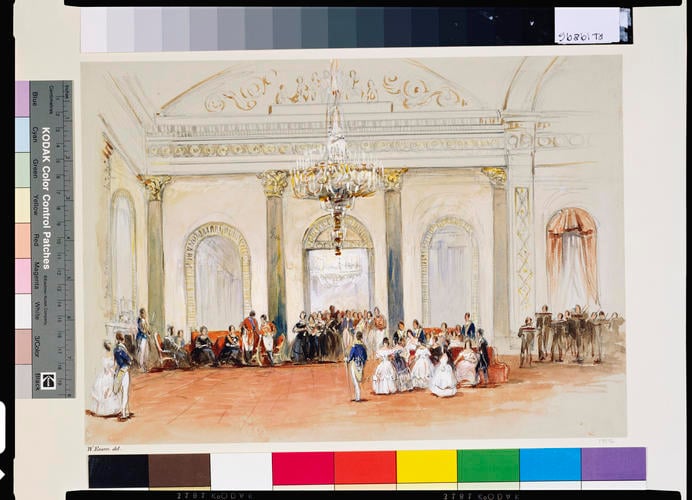 Reception for the Emperor of Russia and the King of Saxony in the Saloon at Buckingham Palace, 7 June 1844