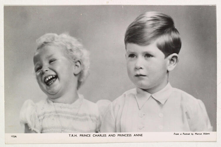 Tuck post card of Prince Charles and Princess Anne, 24 October 1952
