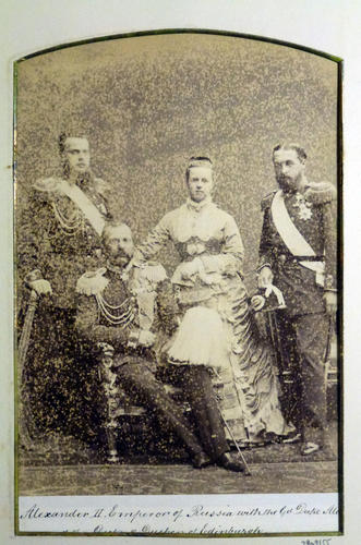 Alexander II, Emperor of Russia with the Grand Duke Alexander and the Duke and Duchess of Edinburgh, c. 1874. [Album: Photographs. Royal Portraits, 1871-1874]