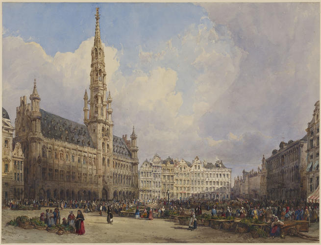 Brussels: the Place de l'Hotel de Ville, with market stalls