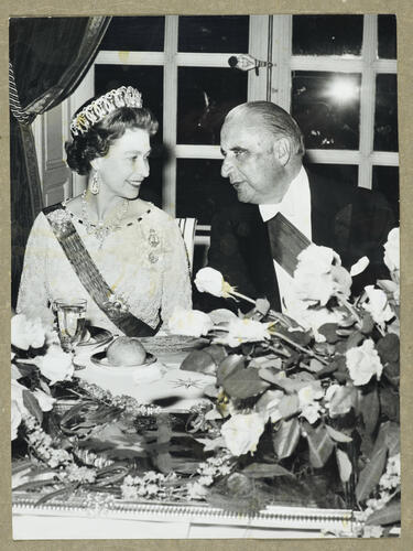 Queen Elizabeth II attends a State Dinner at Versailles. [State visit to France, 1972]