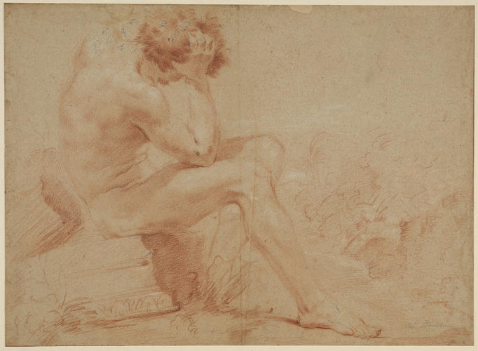 A male nude, seated on a fragment of an ancient entablature
