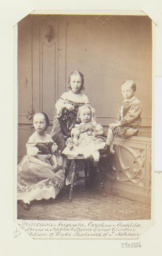 Princesses Auguste Viktoria, Karoline Mathilde, and Louisa Sophie, and Prince Ernst Günther, children of Duke Frederick of Schleswig-Holstein Princesses Auguste Viktoria, Karoline Mathilde, and Louisa Sophie, and Prince Ernst Günther, children of Duke Frederick of Schleswig-Holstein