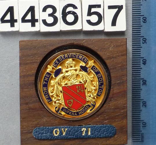 Medal presented to the Prince of Wales by the ex-servicemen of Bolton