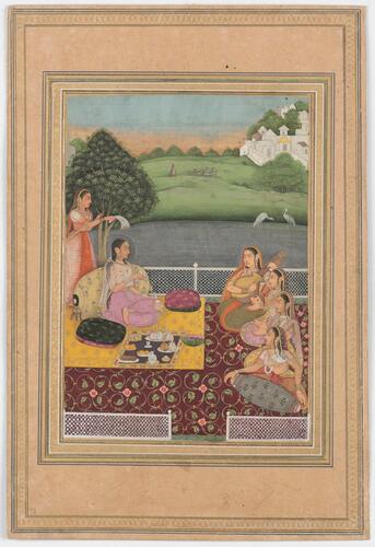 Master: Mughal album of portraits, animals and birds.
Item: Paintings of a Mughal princess on a terrace and a dumba ram Master: Mughal album of portraits, animals and birds.
Item: Paintings of a Mughal princess on a terrace and a dumba ram