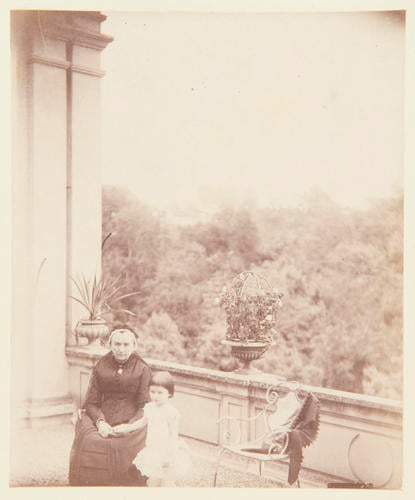 Dowager, Princess of Hohenlohe Waldenburg and her Great Grand daughter Sarah, daughter of Prince Nicholas who died Oct. 1886. 1889. [Album: Photographic Portraits vol. 6/64 1888-1893]