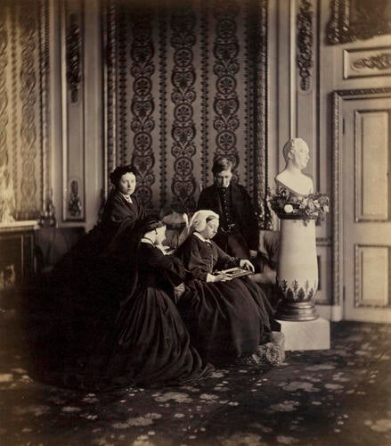 Queen Victoria, the Crown Princess of Prussia, Princess Alice and Prince Alfred in mourning