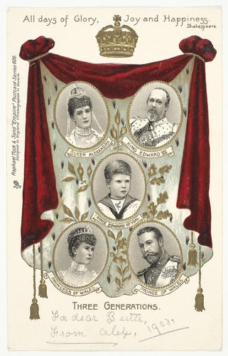 Postcard showing three generations of the Royal Family Postcard showing three generations of the Royal Family