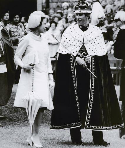 Queen Elizabeth II with the newly invested Prince of Wales, Caernarvon Castle