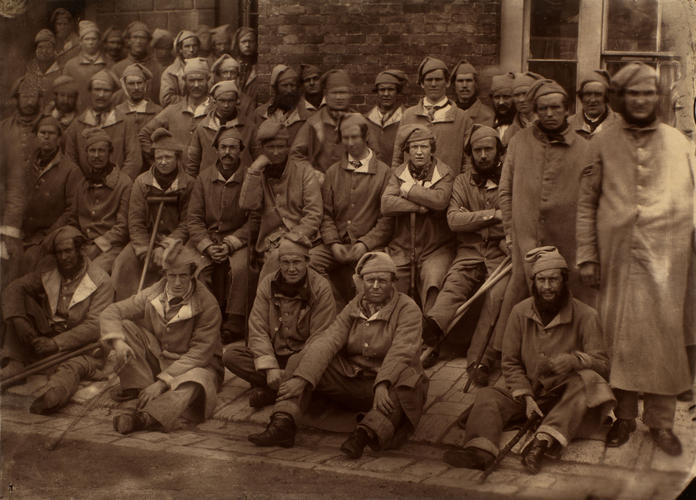 Wounded soldiers seen by Queen Victoria at Brompton Barracks, Chatham