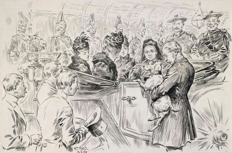 'An unexpected presentation at Paddington' on the Queen's visit to London, 15 May 1899 'An unexpected presentation at Paddington' on the Queen's visit to London, 15 May 1899