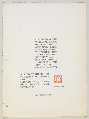 Aurora Australis, 1908-09 / published at the Winter Quarters of the British Antartic Expedition, 1907 Aurora Australis, 1908-09 / published at the Winter Quarters of the British Antartic Expedition, 1907