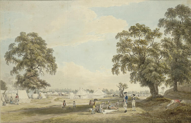 View near the Ring in Hyde Park, looking towards Grosvenor Gate, during the Encampment View near the Ring in Hyde Park, looking towards Grosvenor Gate, during the Encampment