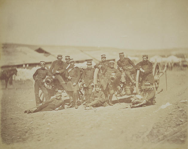 Group with two cannon [taken from contents list]. [Crimean War photographs by Robertson]