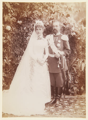 Prince George of Leuchtenberg Romanowsky and his wife, Princess Anastasie of Montenegro, 1889. [Album: Photographic Portraits vol. 6/64 1888-1893]