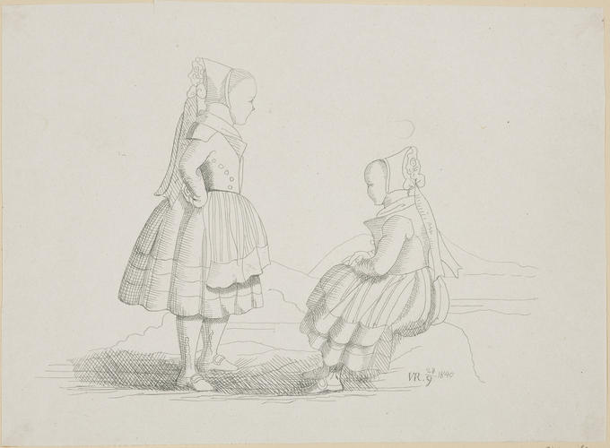 Two girls in peasant costume