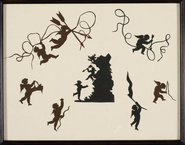 Master: A Book of cuttings made by Princess Elizabeth, daughter of George III, and by Theodore Tharp, and given by the Princess to Lady Banks
Item: Silhouette of a cherub with a flag