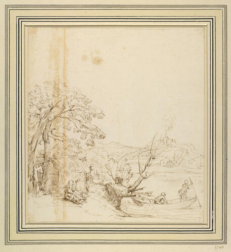 A landscape with a hut and a boat A landscape with a hut and a boat