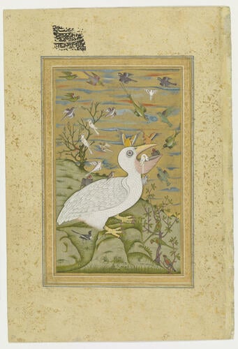Master: Mughal album of portraits, animals and birds.
Item: Paintings of a pelican and the Virgin and Child
