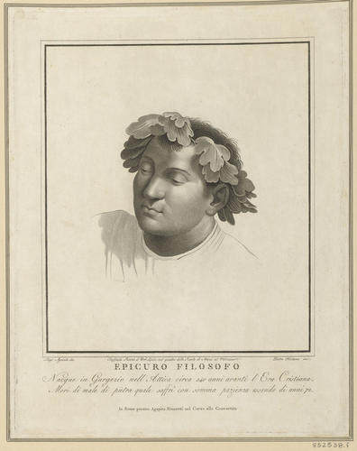Master: Set of fifteen prints reproducing heads from 'The School of Athens'
Item: Head of a man crowned with wine-leaves [from 'The School of Athens']