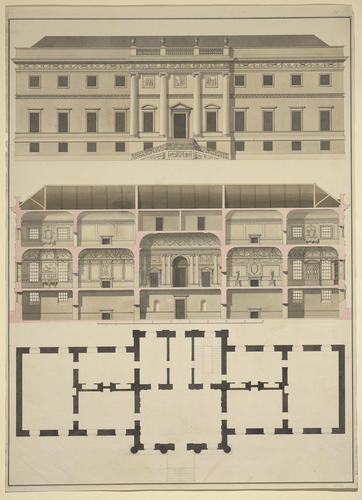 [Small palazzo elevation, section and plan]