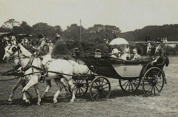 Master: Page 18 of Queen Mary's Album, volume 19 (15th July 1918 - 22nd June 1921)
Item: King George V and Queen Mary at Ascot Racecourse, June 1919