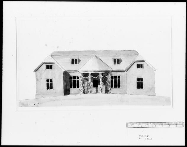 An elevation of a thatched cottage