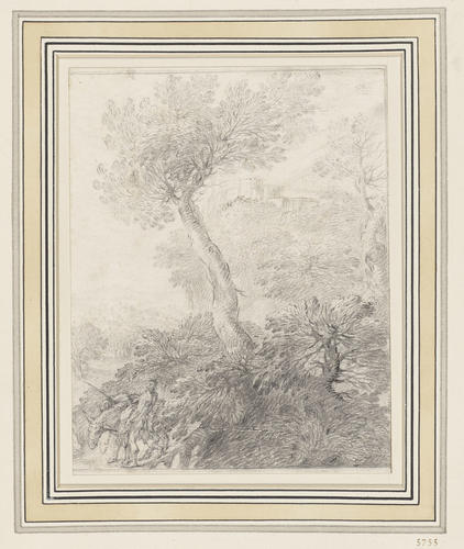 A landscape with a man driving a donkey A landscape with a man driving a donkey