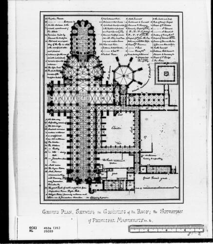 Westminster Abbey: Ground plan showing the groining of the roof, the situation of principal monuments