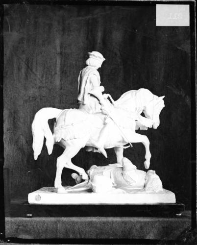 Glass plate negative of an equestrian statuette Glass plate negative of an equestrian statuette
