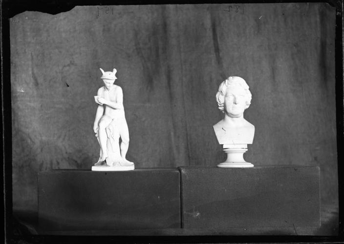 Glass plate negative of two marble figurines Glass plate negative of two marble figurines