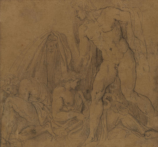 A nude man walking to the left A nude man walking to the left