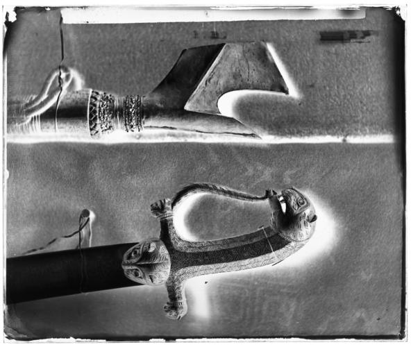 Glass plate negative of two weapons Glass plate negative of two weapons