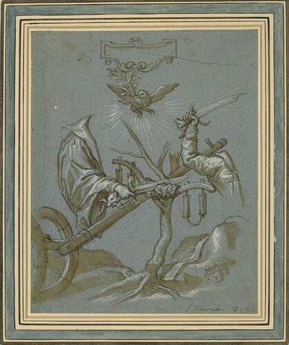 A design for an impresa; Two sea horses (verso)