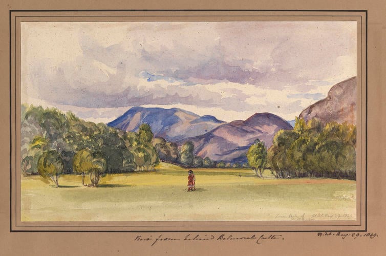 Master: Queen Victoria's Sketchbook 1848-1854
Item: View from behind Balmoral Castle