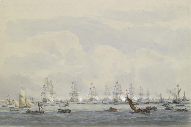 The Experimental Squadron saluting the Queen at Spithead, 21 June 1845