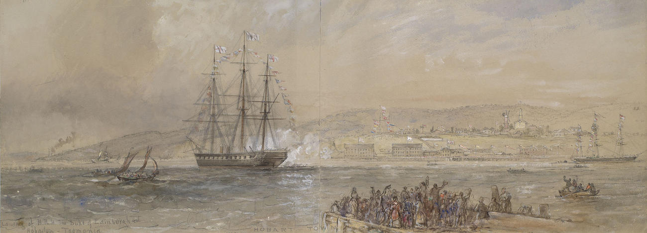 HMS Galatea landing at Hobart Town, Tasmania, 7 January 1868